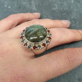 Large Labradorite Ring, Natural Labradorite, Statement Ring, Large Silver Ring, Vintage Rings, Birthstone Rings, Round Ring, 925 Silver Ring
