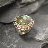 Large Labradorite Ring, Natural Labradorite, Statement Ring, Large Silver Ring, Vintage Rings, Birthstone Rings, Round Ring, 925 Silver Ring