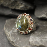 Large Labradorite Ring, Natural Labradorite, Statement Ring, Large Silver Ring, Vintage Rings, Birthstone Rings, Round Ring, 925 Silver Ring
