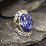 Sodalite Ring, Blue Sodalite Ring, Large Sodalite Ring, Natural Sodalite, Oval Vintage Ring, Large Stone Ring, Blue Ring, Solid Silver Ring
