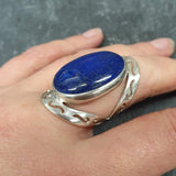 Sodalite Ring, Blue Sodalite Ring, Large Sodalite Ring, Natural Sodalite, Oval Vintage Ring, Large Stone Ring, Blue Ring, Solid Silver Ring