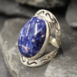 Sodalite Ring, Blue Sodalite Ring, Large Sodalite Ring, Natural Sodalite, Oval Vintage Ring, Large Stone Ring, Blue Ring, Solid Silver Ring