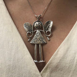 Silver Fairy Pendant, Statement Pendant, Big Doll Pendant, Girl Pendant, Heavy Silver Pendant, Large Fairy Pendant, Solid Silver Pendant