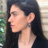 Kyanite Earrings, Garnet Earrings, January Birthstone, Silver Leaf Earrings, Heavy Earrings, Blue Vintage Earrings, Solid Silver Earrings