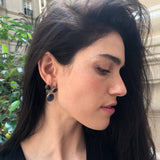 Kyanite Earrings, Garnet Earrings, January Birthstone, Silver Leaf Earrings, Heavy Earrings, Blue Vintage Earrings, Solid Silver Earrings