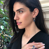 Kyanite Earrings, Garnet Earrings, January Birthstone, Silver Leaf Earrings, Heavy Earrings, Blue Vintage Earrings, Solid Silver Earrings