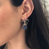 Kyanite Earrings, Garnet Earrings, January Birthstone, Silver Leaf Earrings, Heavy Earrings, Blue Vintage Earrings, Solid Silver Earrings