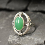 Chrysoprase Ring, Natural Chrysoprase, Antique Ring, Heavy Ring, Statement Ring, Viking Ring, Green Ring, Large Oval Ring, Solid Silver Ring