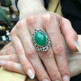 Chrysoprase Ring, Natural Chrysoprase, May Birthstone, Silver Shield Ring, Green Vintage Ring, Green Ring, Statement Ring, Solid Silver Ring