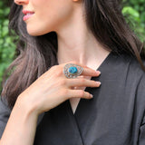 Chrysocolla Silver Ring - Statement Teardrop Ring - Large Blue Ring