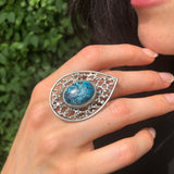 Chrysocolla Silver Ring - Statement Teardrop Ring - Large Blue Ring