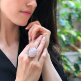 Large Rose Quartz Ring, Vintage Ring, Statement Ring, January Birthstone, Heavy Ring, Tall Ring, Chunky Ring, Pink Ring, Solid Silver Ring
