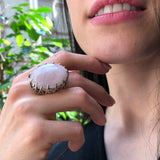 Large Rose Quartz Ring, Vintage Ring, Statement Ring, January Birthstone, Heavy Ring, Tall Ring, Chunky Ring, Pink Ring, Solid Silver Ring