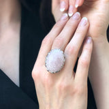 Large Rose Quartz Ring, Vintage Ring, Statement Ring, January Birthstone, Heavy Ring, Tall Ring, Chunky Ring, Pink Ring, Solid Silver Ring