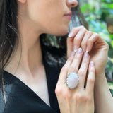 Large Rose Quartz Ring, Vintage Ring, Statement Ring, January Birthstone, Heavy Ring, Tall Ring, Chunky Ring, Pink Ring, Solid Silver Ring