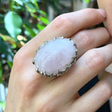 Large Rose Quartz Ring, Vintage Ring, Statement Ring, January Birthstone, Heavy Ring, Tall Ring, Chunky Ring, Pink Ring, Solid Silver Ring