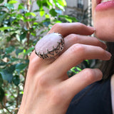 Large Rose Quartz Ring, Vintage Ring, Statement Ring, January Birthstone, Heavy Ring, Tall Ring, Chunky Ring, Pink Ring, Solid Silver Ring