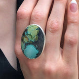 Statement Ring, Natural Turquoise Ring, Large Oval Ring, December Birthstone, Sleeping Beauty, Vintage Ring, Artisan Ring, Solid Silver Ring