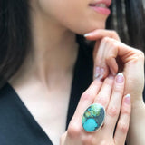 Statement Ring, Natural Turquoise Ring, Large Oval Ring, December Birthstone, Sleeping Beauty, Vintage Ring, Artisan Ring, Solid Silver Ring