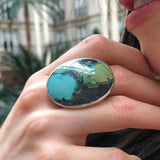 Statement Ring, Natural Turquoise Ring, Large Oval Ring, December Birthstone, Sleeping Beauty, Vintage Ring, Artisan Ring, Solid Silver Ring