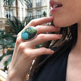 Statement Ring, Natural Turquoise Ring, Large Oval Ring, December Birthstone, Sleeping Beauty, Vintage Ring, Artisan Ring, Solid Silver Ring