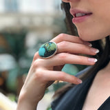 Statement Ring, Natural Turquoise Ring, Large Oval Ring, December Birthstone, Sleeping Beauty, Vintage Ring, Artisan Ring, Solid Silver Ring