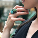 Statement Ring, Natural Turquoise Ring, Large Oval Ring, December Birthstone, Sleeping Beauty, Vintage Ring, Artisan Ring, Solid Silver Ring