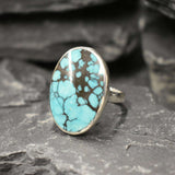 Turquoise Ring, Natural Turquoise, Large Oval Ring, December Birthstone, Statement Ring, Sleeping Beauty Ring, Blue Ring, Solid Silver Ring