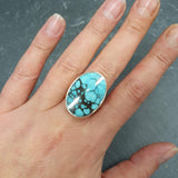 Turquoise Ring, Natural Turquoise, Large Oval Ring, December Birthstone, Statement Ring, Sleeping Beauty Ring, Blue Ring, Solid Silver Ring