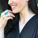 Turquoise Ring, Natural Turquoise, Large Oval Ring, December Birthstone, Statement Ring, Sleeping Beauty Ring, Blue Ring, Solid Silver Ring