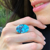 Turquoise Ring, Natural Turquoise, Large Oval Ring, December Birthstone, Statement Ring, Sleeping Beauty Ring, Blue Ring, Solid Silver Ring