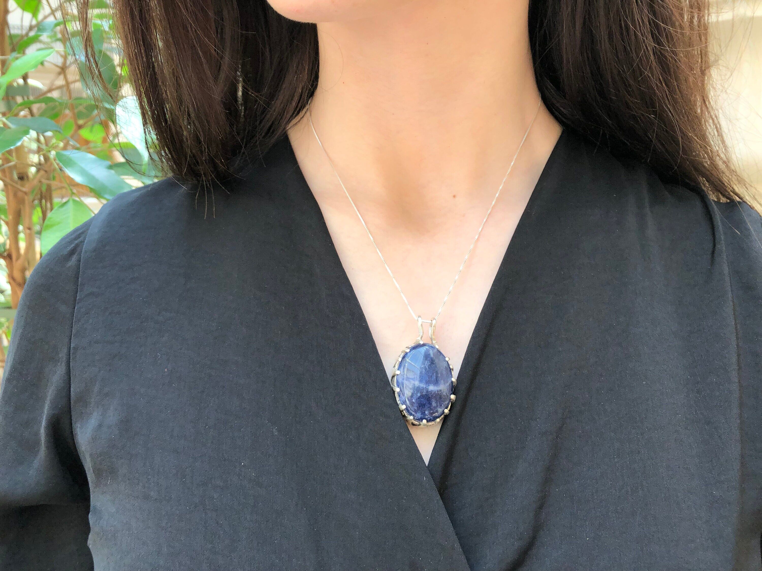 Sodalite Pendant, Natural Sodalite, Chunky Blue Pendant, Blue Vintage Pendant, Blue Stone Pendant, Celtic Pendant, Solid Silver Pendant