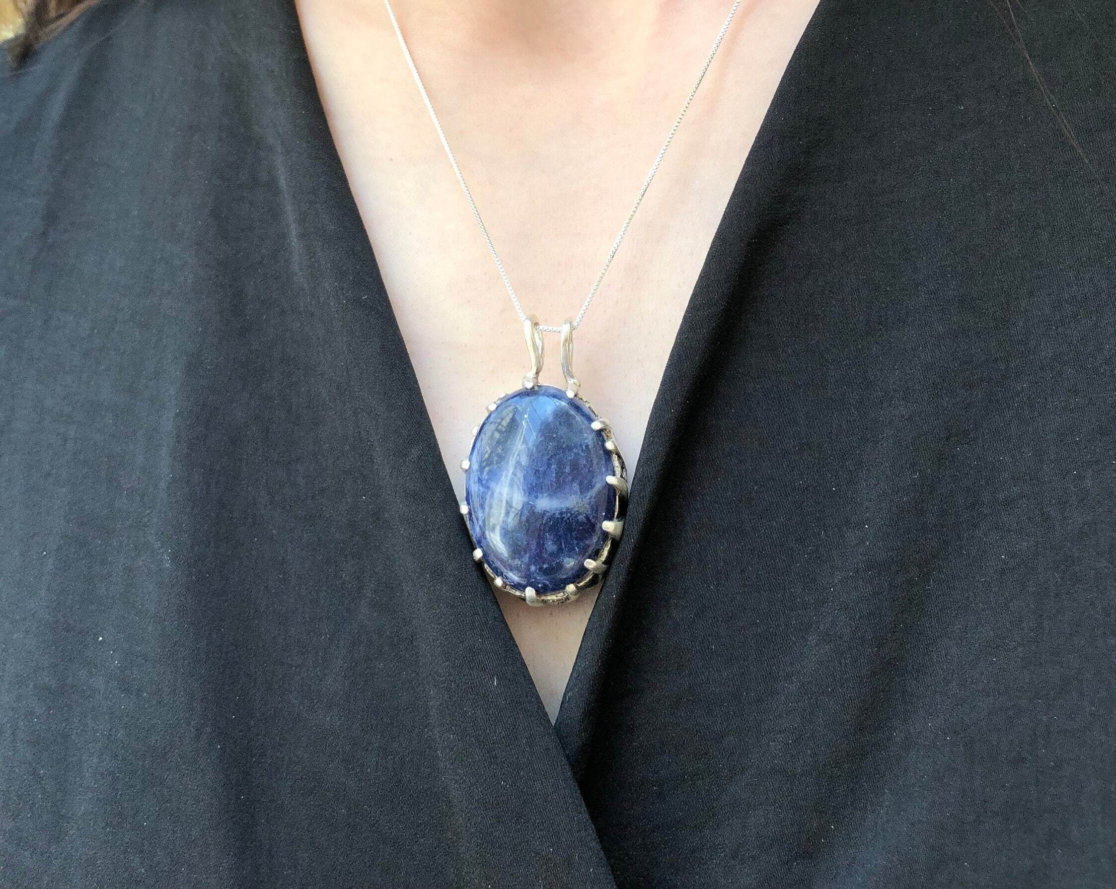 Sodalite Pendant, Natural Sodalite, Chunky Blue Pendant, Blue Vintage Pendant, Blue Stone Pendant, Celtic Pendant, Solid Silver Pendant