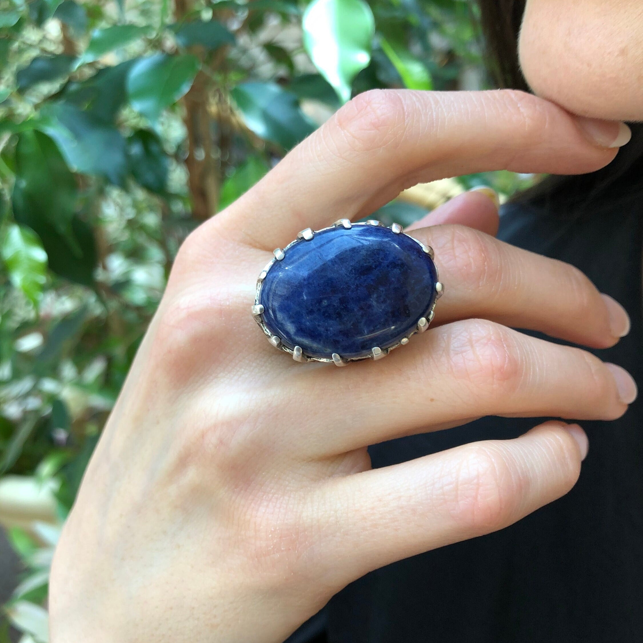 Large Sodalite Ring, Sodalite Ring, Natural Sodalite, Blue Oval Ring, Chunky Ring, Blue Statement Ring, Blue Stone Ring, Solid Silver Ring