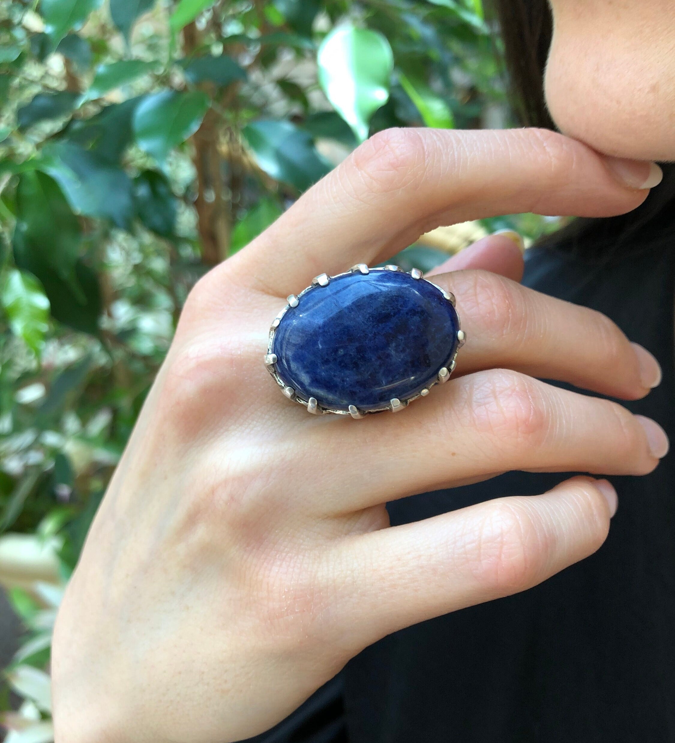 Large Sodalite Ring, Sodalite Ring, Natural Sodalite, Blue Oval Ring, Chunky Ring, Blue Statement Ring, Blue Stone Ring, Solid Silver Ring