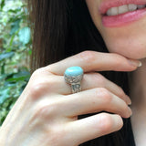 Blue Antique Ring, Natural Larimar Ring, Statement Ring, Large Ring, Sky Blue Ring, Vintage Ring, Tall Ring, Viking Ring, Solid Silver Ring