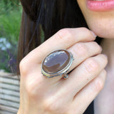 Smoky Topaz Ring, Natural Smoky Topaz, Antique Ring, Vintage Ring, Large Oval Ring, December Birthstone, Statement Chunky Ring, Silver Ring
