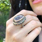 Smoky Topaz Ring, Natural Smoky Topaz, Antique Ring, Vintage Ring, Large Oval Ring, December Birthstone, Statement Chunky Ring, Silver Ring