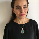 Chrysocolla Necklace,  Natural Chrysocolla Pendant, Blue Vintage Pendant, Statement Necklace, Long Unique Silver Pendant, Rare by Adina