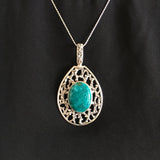 Chrysocolla Necklace,  Natural Chrysocolla Pendant, Blue Vintage Pendant, Statement Necklace, Long Unique Silver Pendant, Rare by Adina
