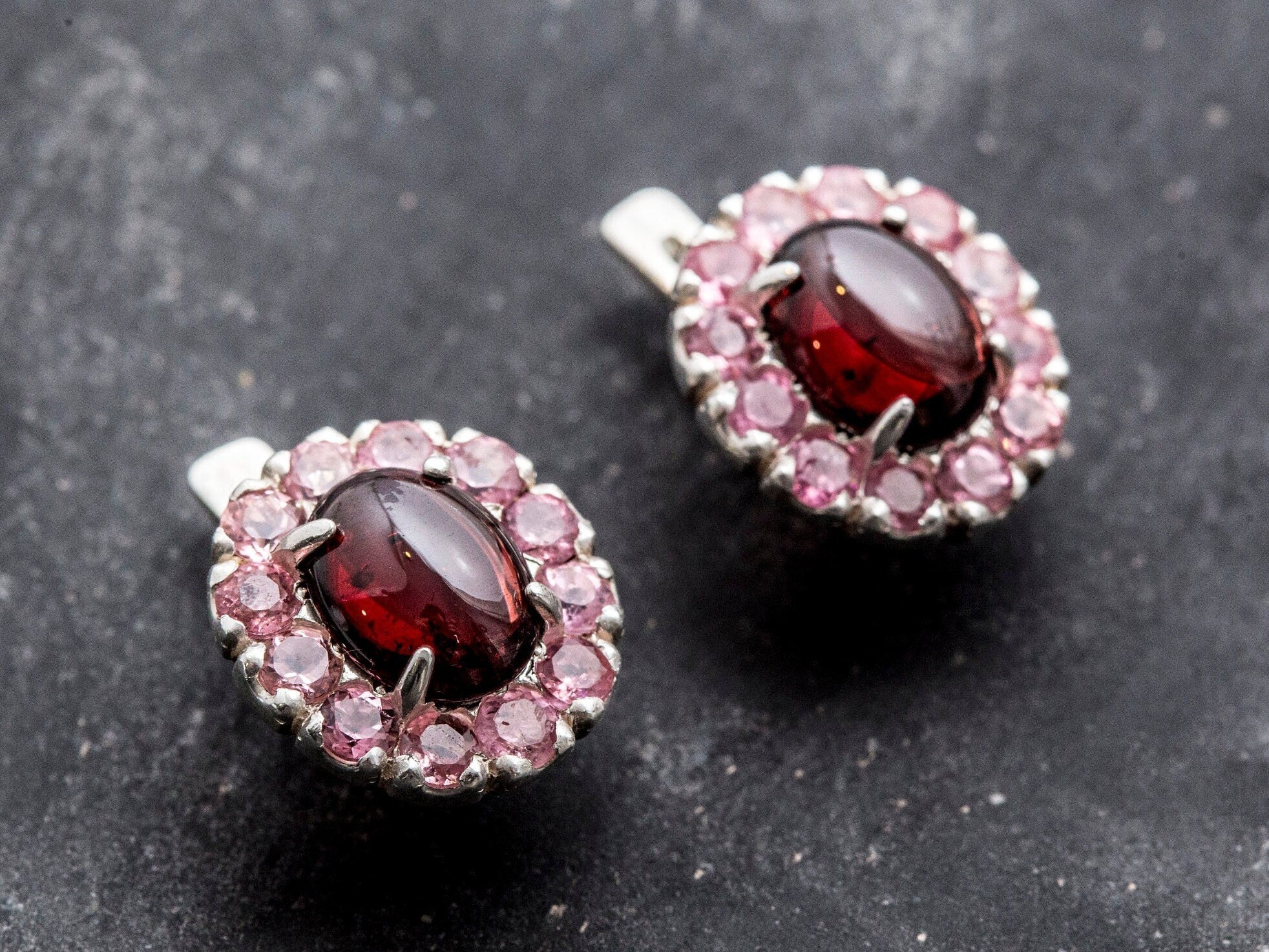Tourmaline Earrings, Pink Tourmaline, Vintage Earrings, Antique Earrings, Genuine Tourmaline Earrings, Flower Earrings, 925 Sterling Silver