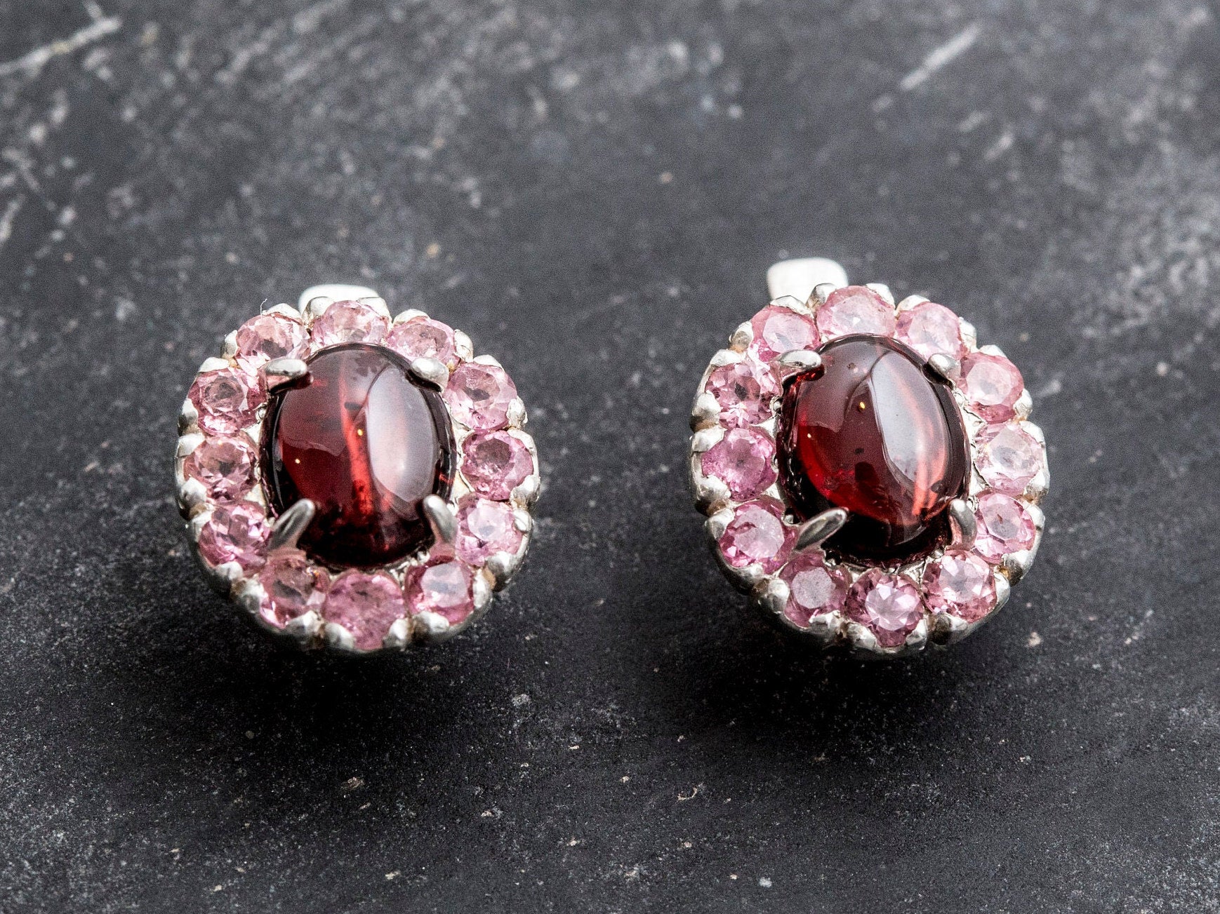 Tourmaline Earrings, Pink Tourmaline, Vintage Earrings, Antique Earrings, Genuine Tourmaline Earrings, Flower Earrings, 925 Sterling Silver