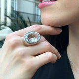 Large Topaz Ring, Natural White Topaz, Statement Ring, December Birthstone, Vintage Ring, Big Diamond Ring, Chunky Ring, Solid Silver Ring