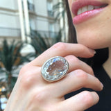 Large Topaz Ring, Natural White Topaz, Statement Ring, December Birthstone, Vintage Ring, Big Diamond Ring, Chunky Ring, Solid Silver Ring