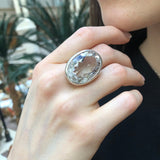 Large Topaz Ring, Natural White Topaz, Statement Ring, December Birthstone, Vintage Ring, Big Diamond Ring, Chunky Ring, Solid Silver Ring