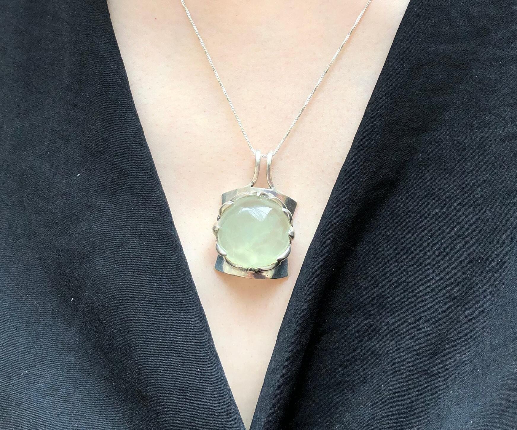 Prehnite Pendant, Natural Prehnite, May Birthstone, Round Pendant, Statement Pendant, May Pendant, Green Pendant, Silver Pendant, Prehnite