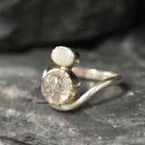 Rutilated Quartz Ring, Natural Opal Ring, Fire Opal Ring, Two Stone Ring, October Birthstone Ring, Unique Silver Ring, Rare by Adina