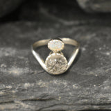 Rutilated Quartz Ring, Natural Opal Ring, Fire Opal Ring, Two Stone Ring, October Birthstone Ring, Unique Silver Ring, Rare by Adina