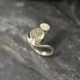 Rutilated Quartz Ring, Natural Opal Ring, Fire Opal Ring, Two Stone Ring, October Birthstone Ring, Unique Silver Ring, Rare by Adina