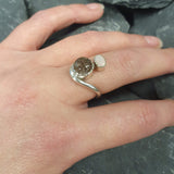 Rutilated Quartz Ring, Natural Opal Ring, Fire Opal Ring, Two Stone Ring, October Birthstone Ring, Unique Silver Ring, Rare by Adina